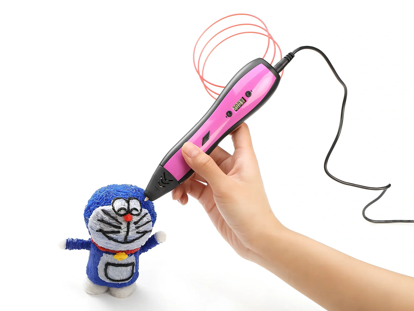 Blue children's 3D printing pen with LCD screen, 188x42x29mm size, 65g weight, 0.7mm nozzle for 1.75mm filaments