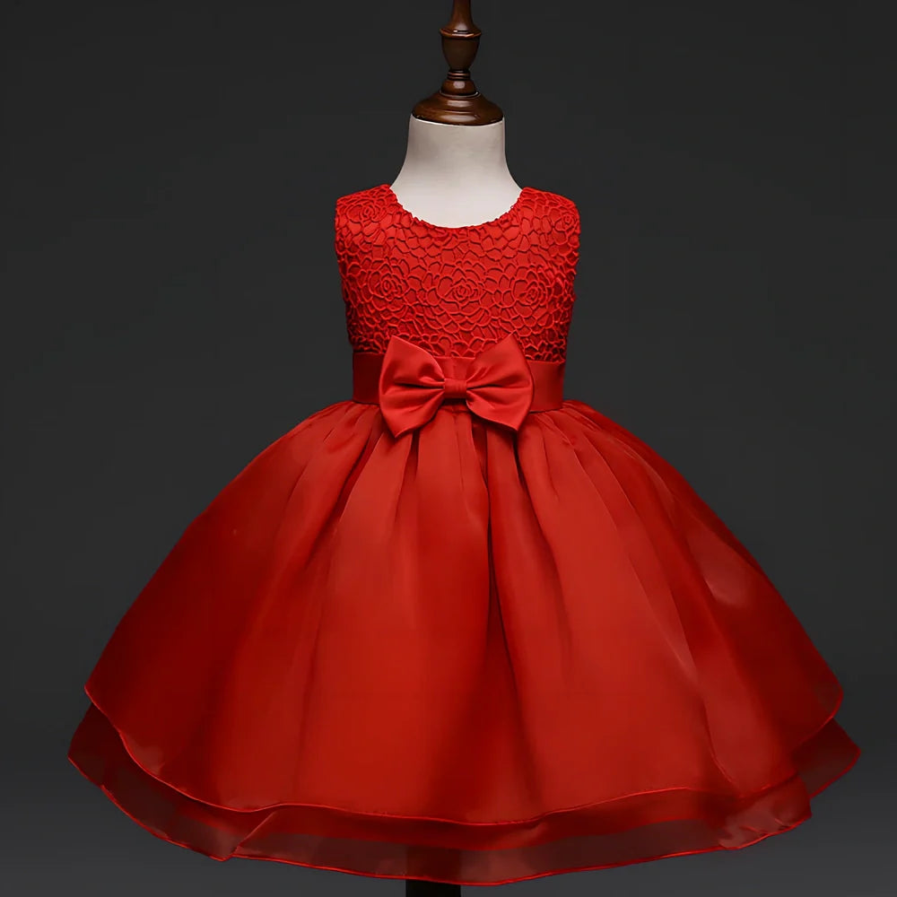 Baby girl wedding dress in pink with hook flowers, size 12 months, for full moon ceremonies