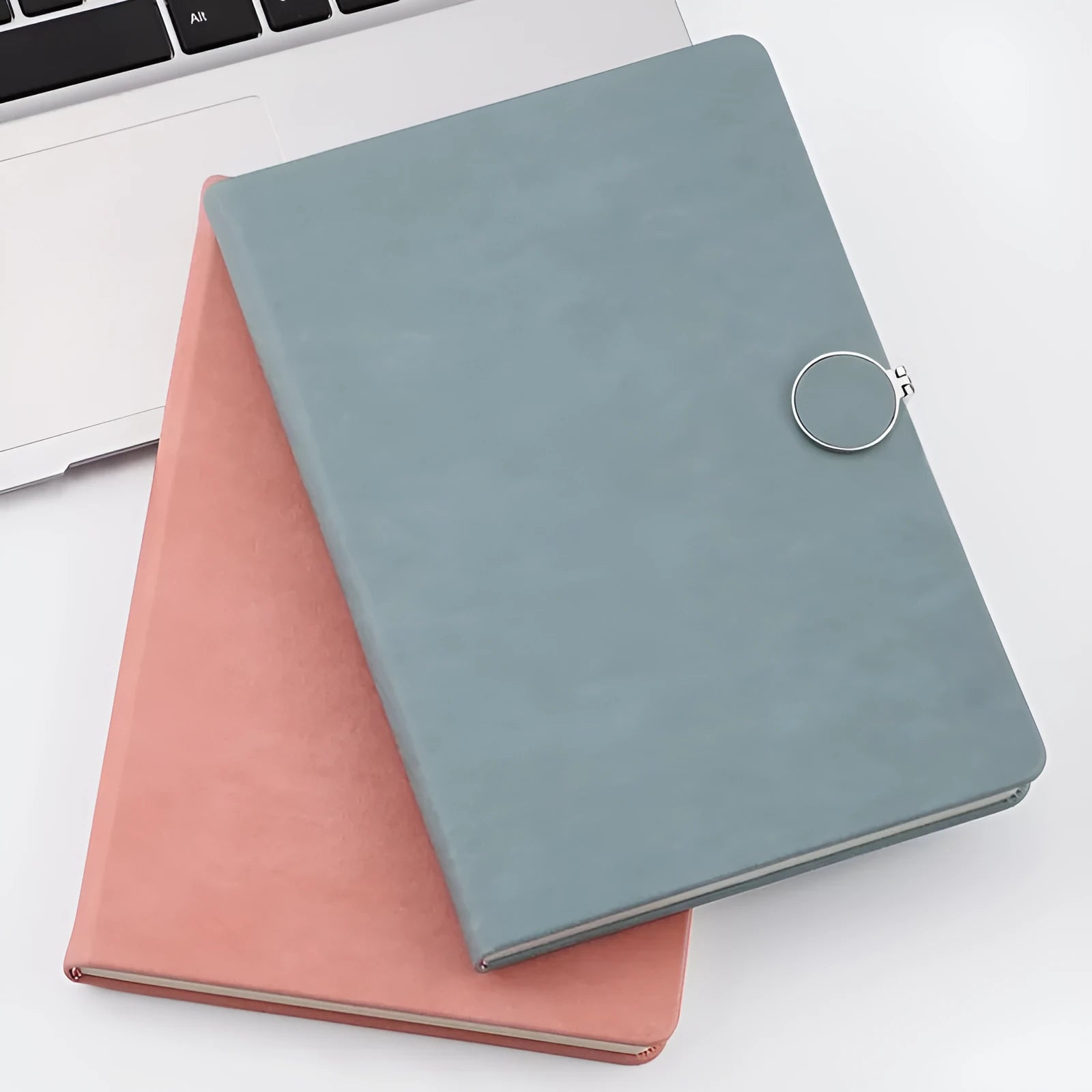 A5 thickened student diary with leather cover and buckle in grey blue