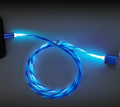 1m blue luminous magnetic USB Type C charging cable for iPhone Samsung Huawei with glowing flow design