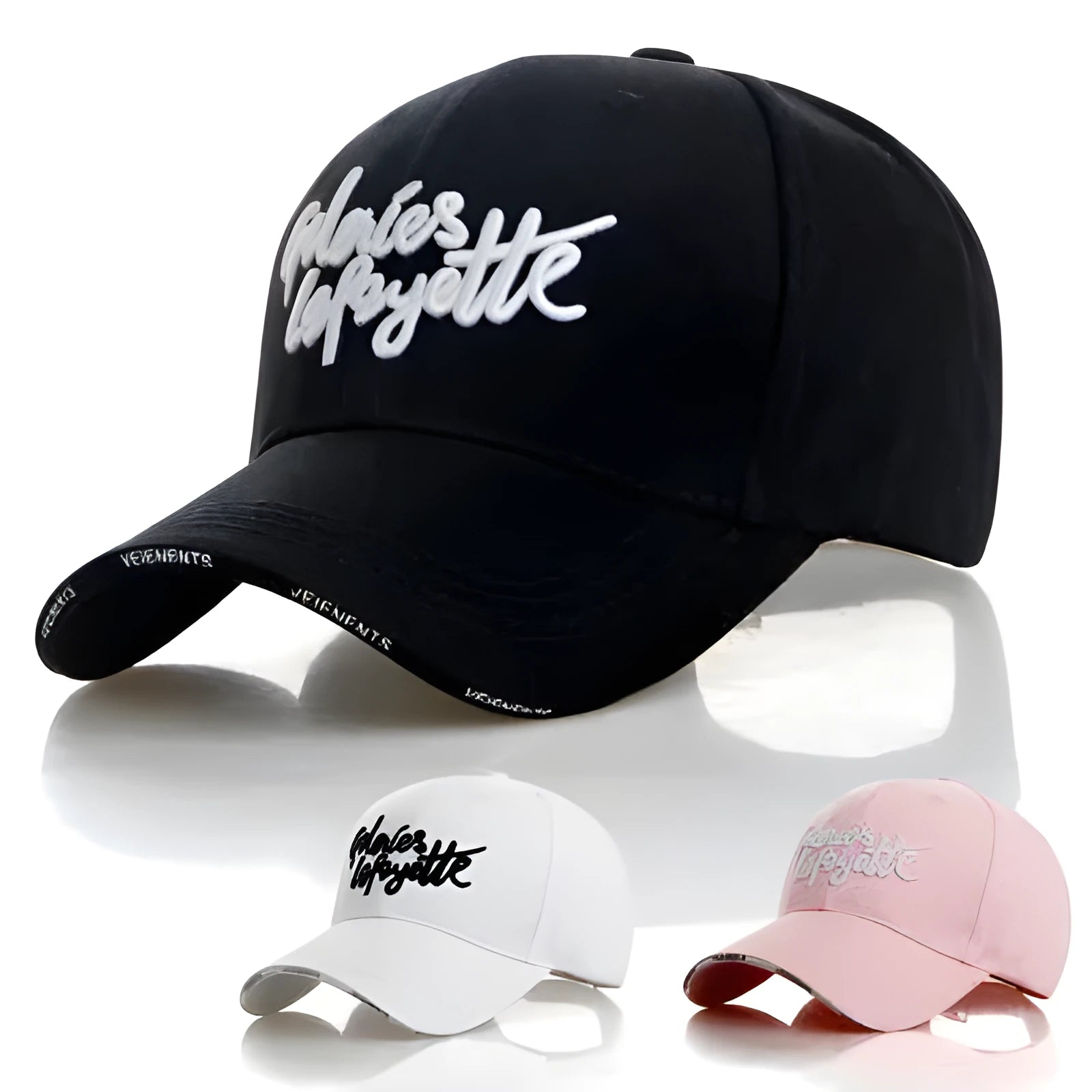 Unisex cotton alphabet baseball cap in black with adjustable back strap