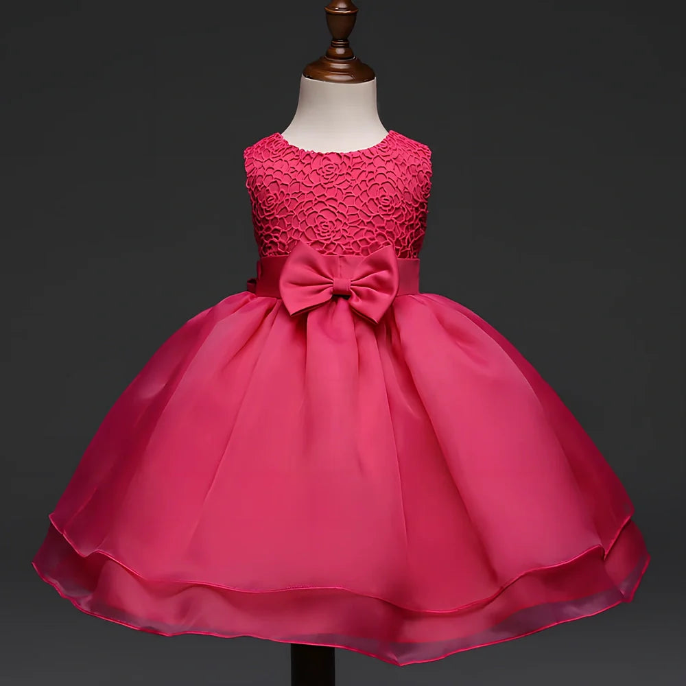 Baby girl wedding dress in pink with hook flowers, size 12 months, for full moon ceremonies