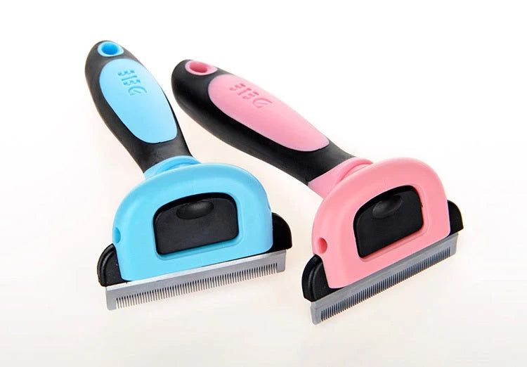 Blue and Pink Pet Hair Removal Comb for long straight hair, sizes S, M, L