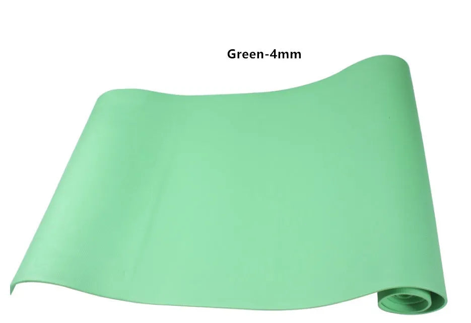 EVA yoga mat in blue showing 6mm thickness and textured anti-skid surface.