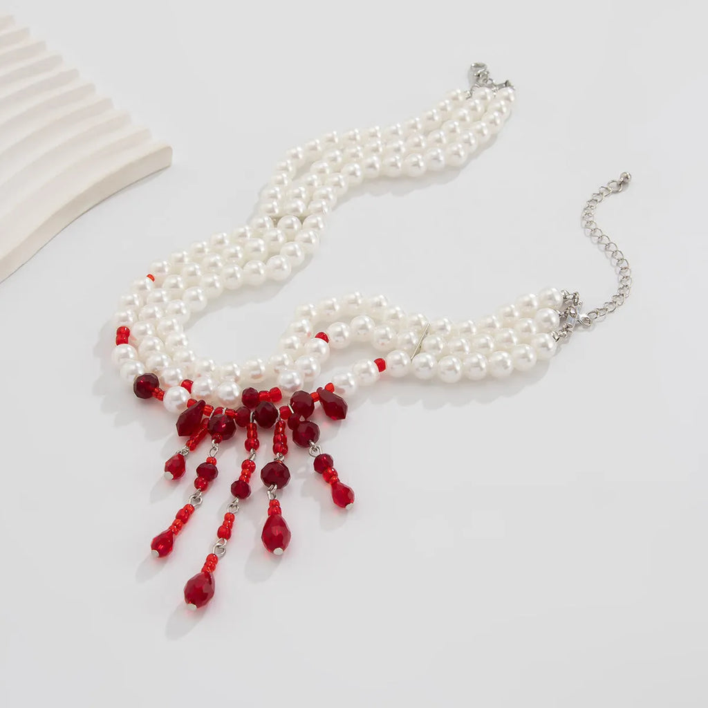 Halloween blood drop tassel crystal necklace for men with adjustable chain and geometric beads