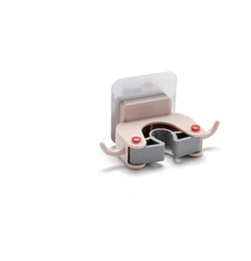 Nail-free multi-function traceless mop holder with double hooks for organizing cleaning tools