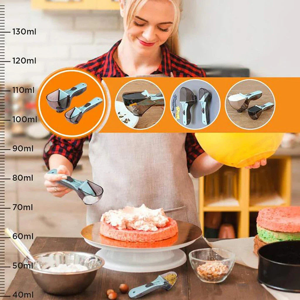 Adjustable measuring cups and spoons with magnetic nesting design for convenient and precise cooking and baking