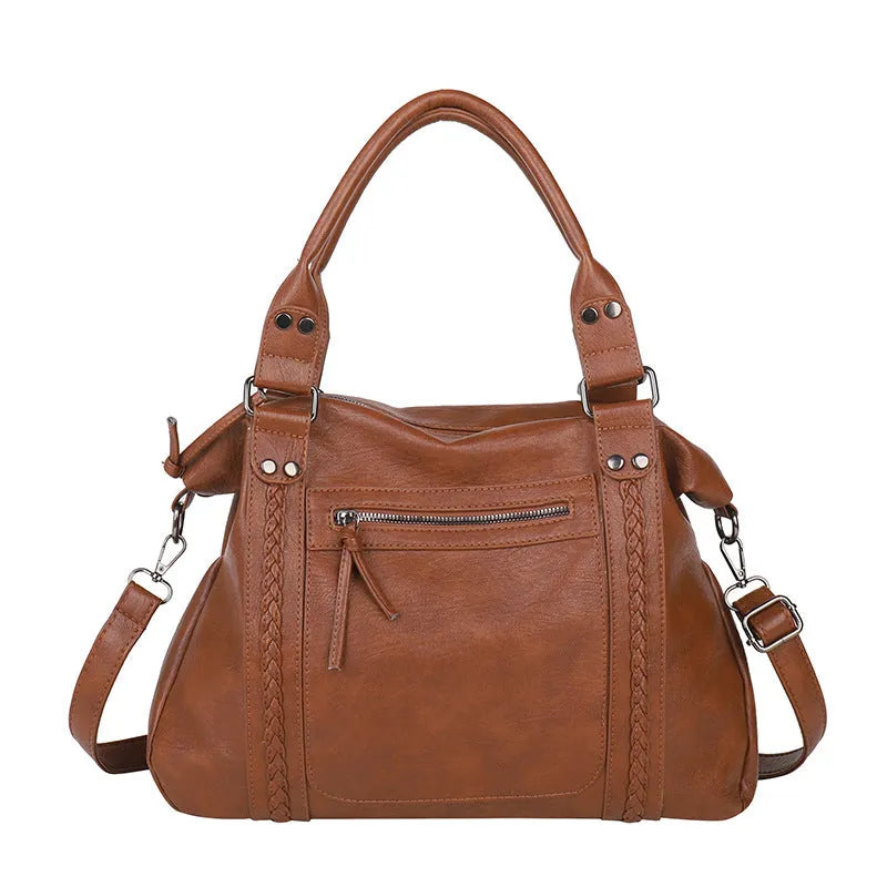 Women's retro trend shoulder crossbody bag in PU leather, black colour, 38x12x25cm, single strap, lightweight 0.6kg