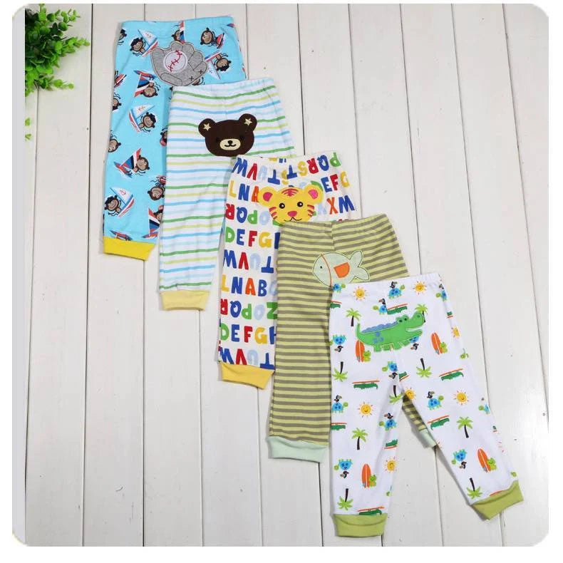 Cotton cartoon print children's leggings set of 5, soft and durable for babies 0-2 years