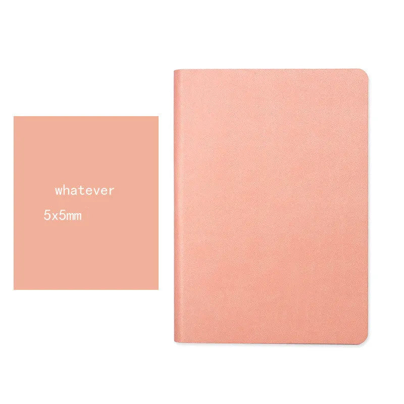 A5 dot grid notebook with soft blue imitation leather cover and locking plastic binding