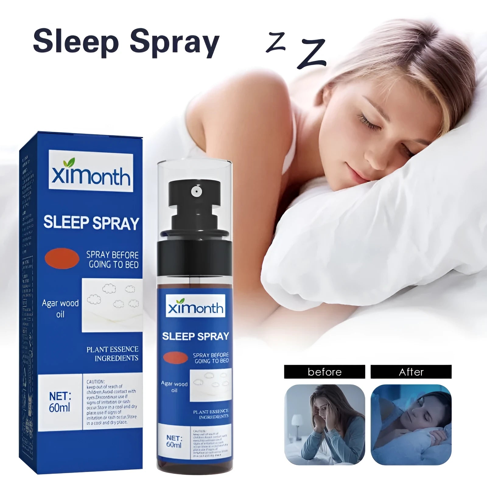 60ml natural aromatherapy sleep care spray bottle with spray mechanism for bedtime relaxation