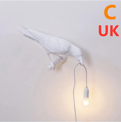 Auspicious Bird Resin Wall Lamp in white or black, featuring a unique bird design and G45 holder
