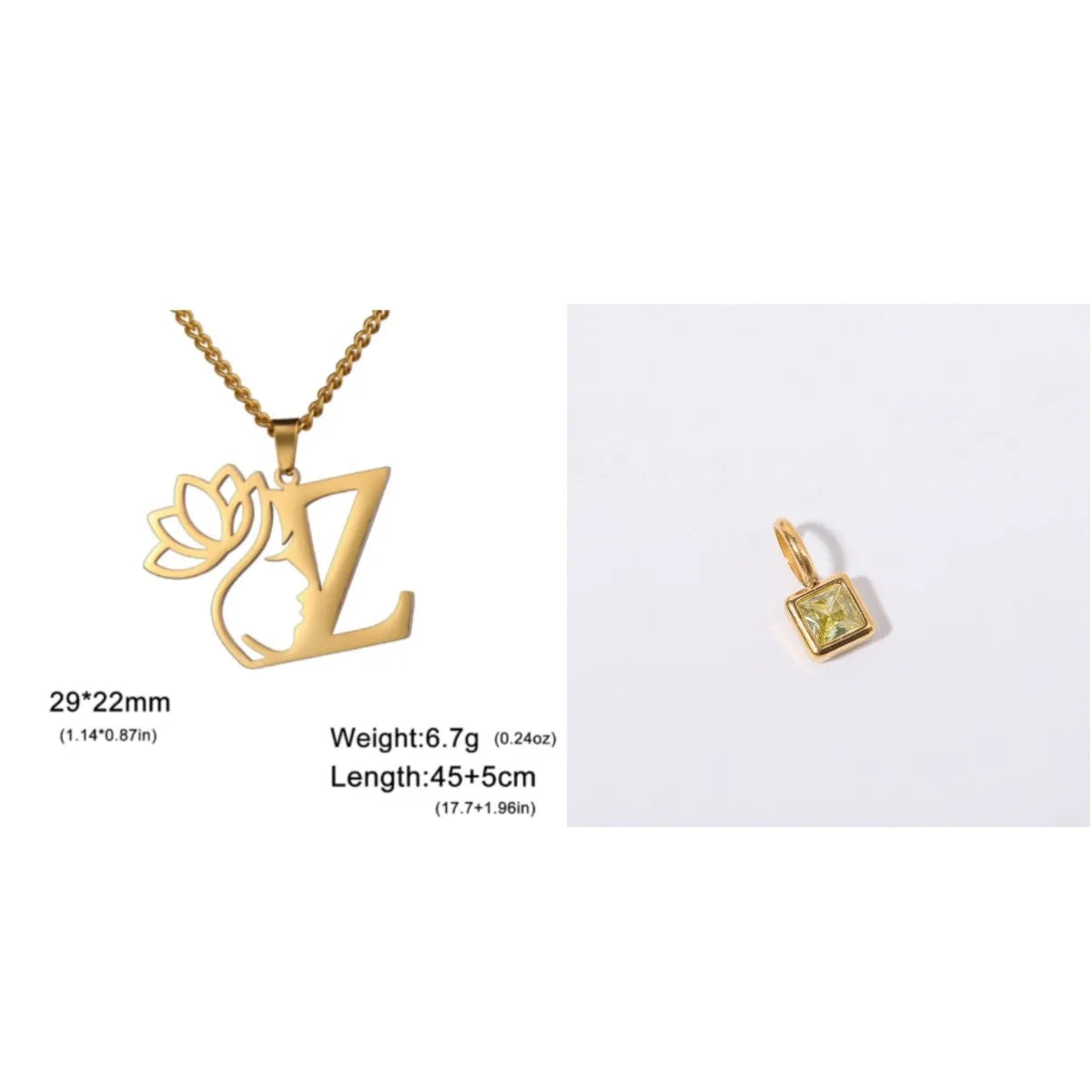 Stainless steel necklace with cross chain design and a pendant, available in gold or steel colour.