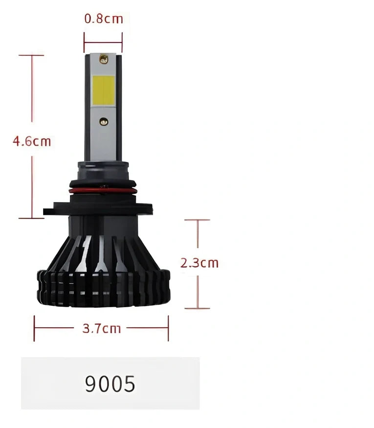 9005 HB3 LED automotive headlight with aluminium housing and heat dissipation fins