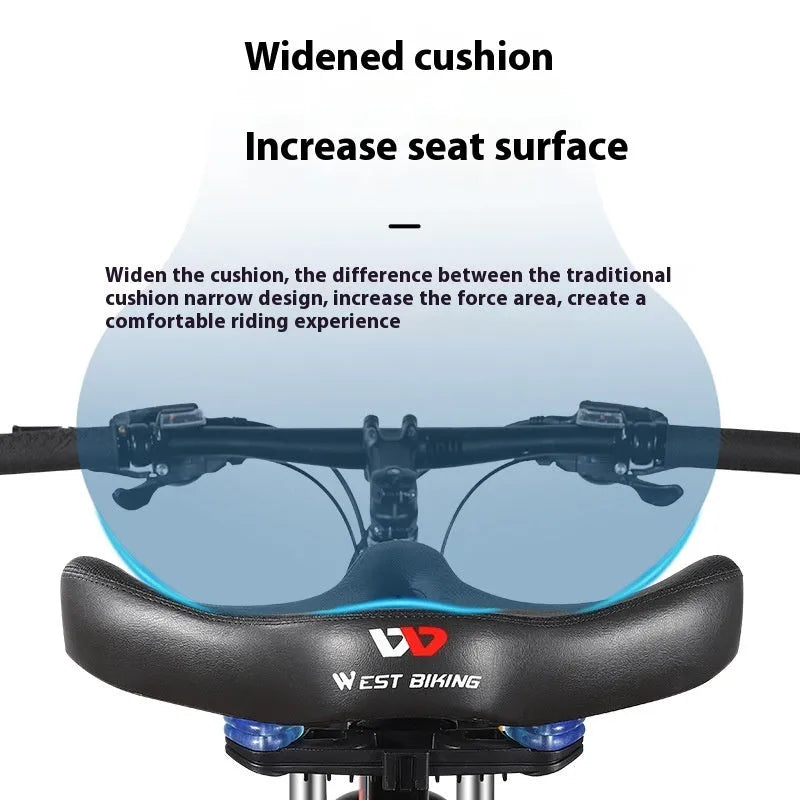 Black leather bicycle saddle cushion with thick foam padding on a bike seat.