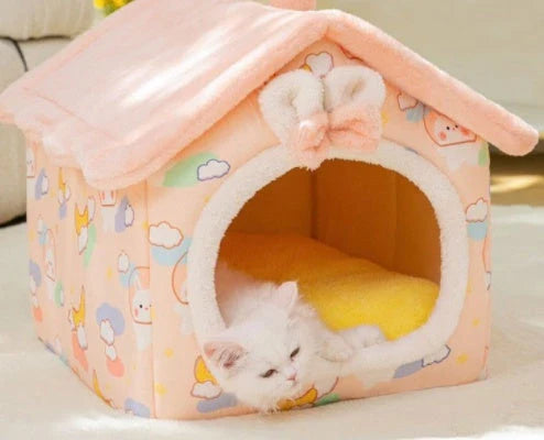 Cozy Pet Cave: Foldable plush dog house with warm removable cushion in various color options