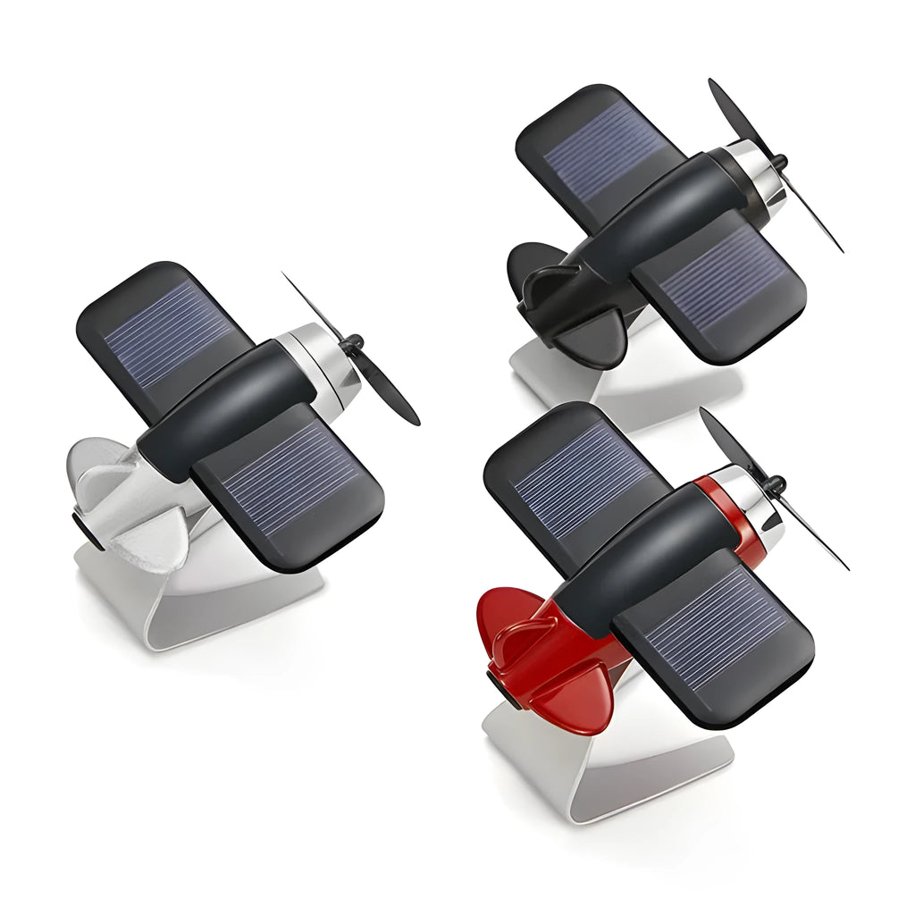 Solar powered aircraft car air freshener decoration in silver with aroma sticks and non-slip mat