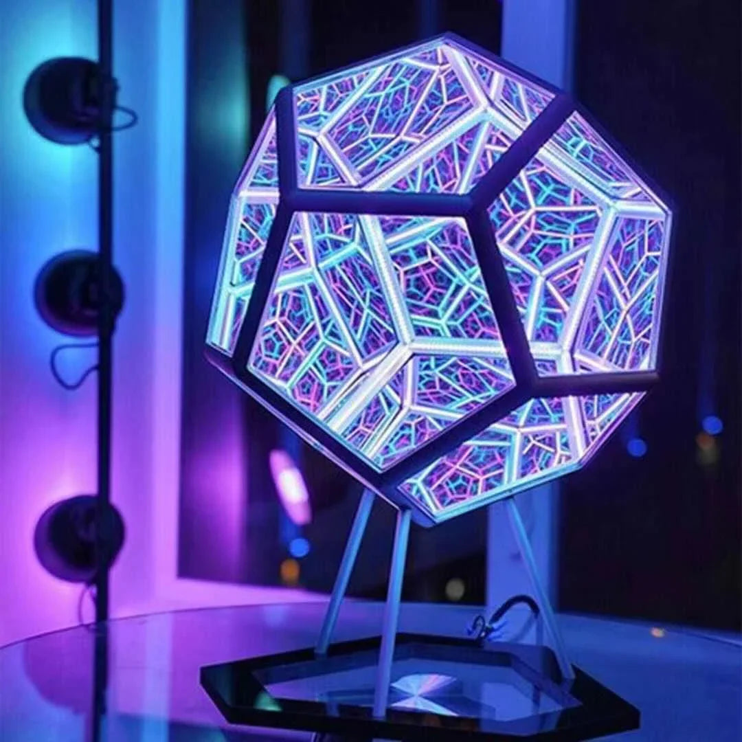 Geometric Dodecahedron Lamp with vibrant, colour-changing lighting capabilities