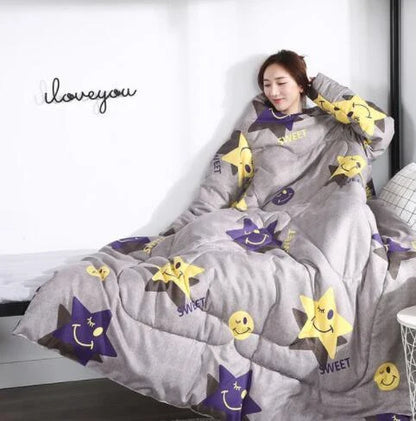 Winter Lazy Quilt with Sleeves in various colours, perfect for indoor warmth and comfort