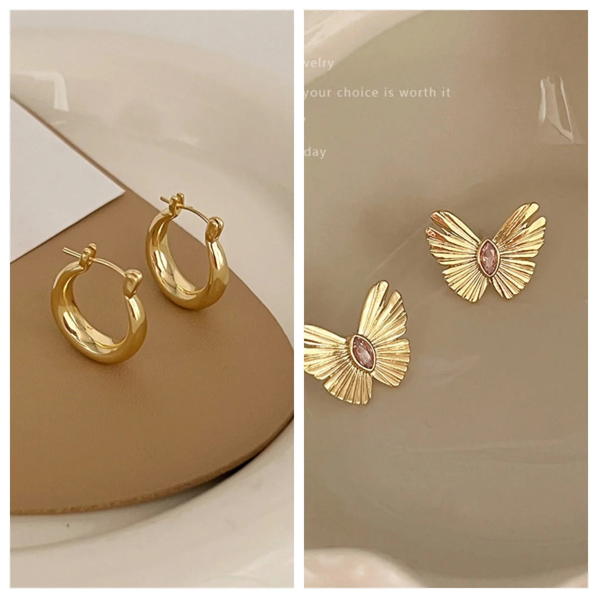 Retro Hong Kong style alloy ear studs in colors 7537 and 7760