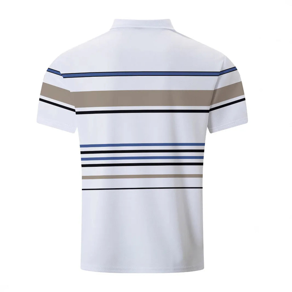 Men's white striped short sleeve t-shirt with slim fit for summer business casual wear