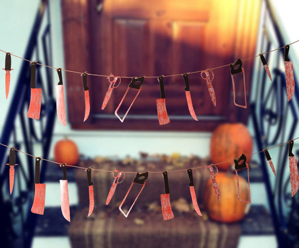 Halloween Horror Knife Flag Pulling Horror Curtain Bed Sheet with multiple spooky designs