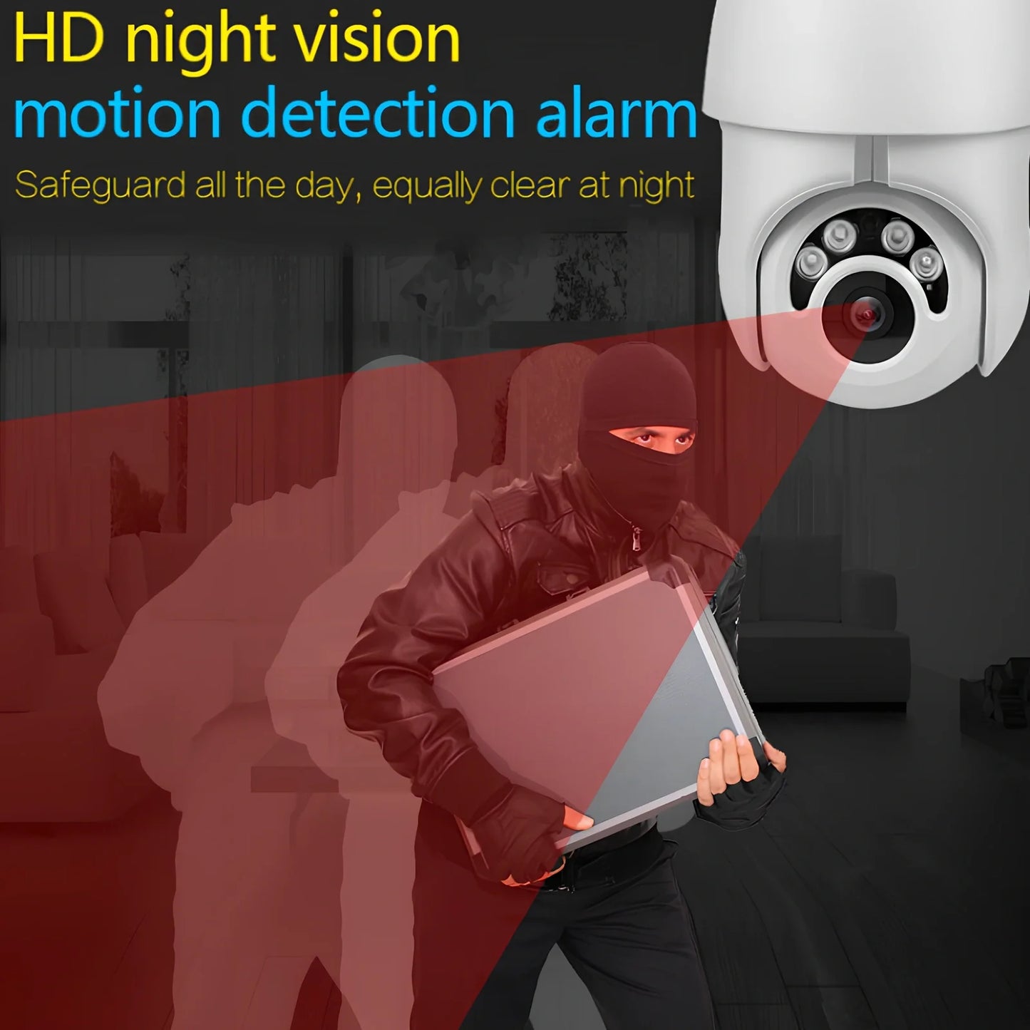 1080P wireless dome IP camera with 3.6mm lens, 355-degree pan, and 10-metre night vision for outdoor surveillance