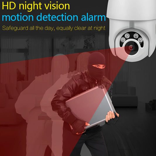 1080P wireless dome IP camera with 3.6mm lens, 355-degree pan, and 10-metre night vision for outdoor surveillance