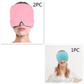 Black elastic cloth gel eye mask for headache relief showing adjustable head strap