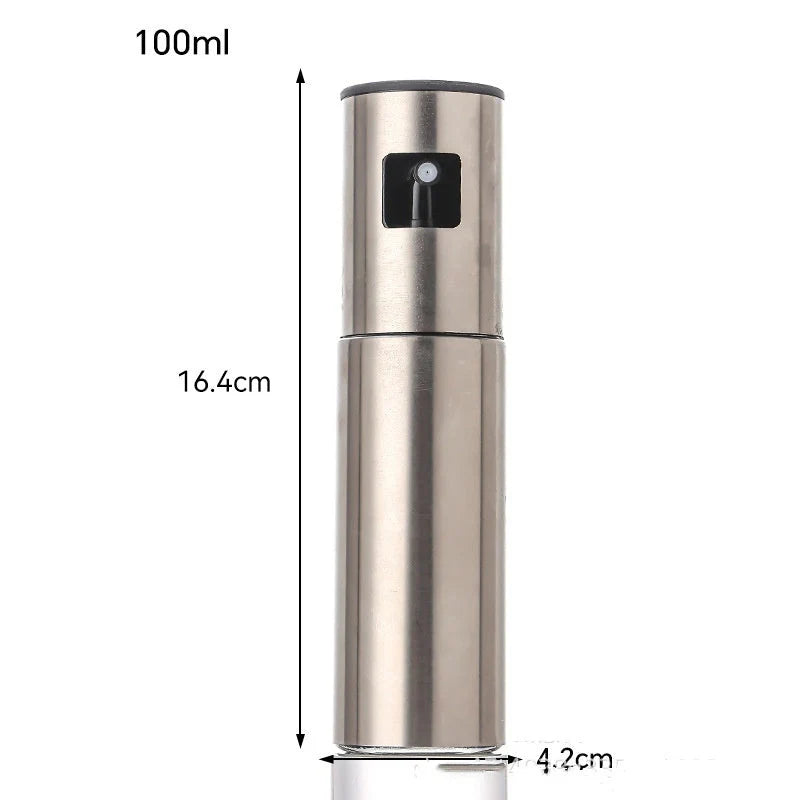 Stainless steel oil injection bottle with press spray function for precise cooking oil application