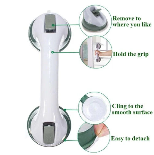 ABS suction cup bathroom handrail in green, blue, and purple for anti-slip safety