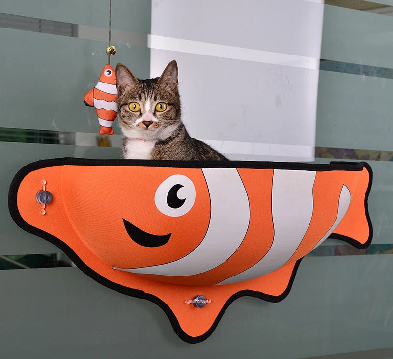 Window-mounted pet hammock in various colours, suitable for cats and small dogs