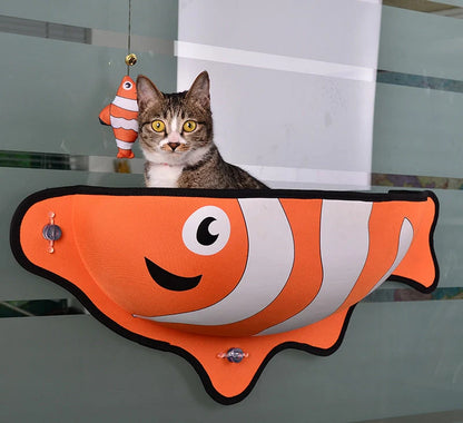 Window-mounted pet hammock in various colours, suitable for cats and small dogs