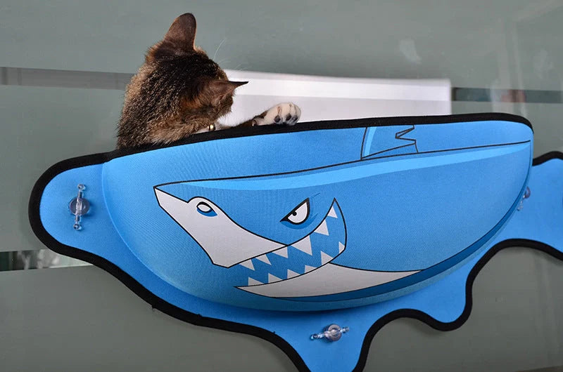 Window-mounted pet hammock in various colours, suitable for cats and small dogs