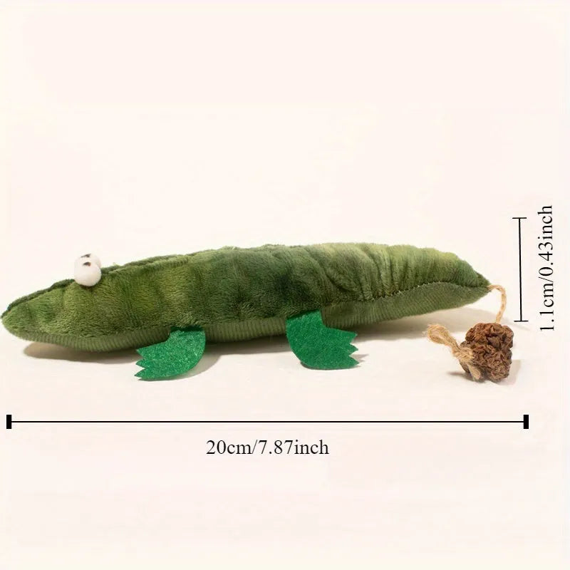 Green plush alligator catnip toy approximately 30 cm long with natural catnip filling and peppermint scent