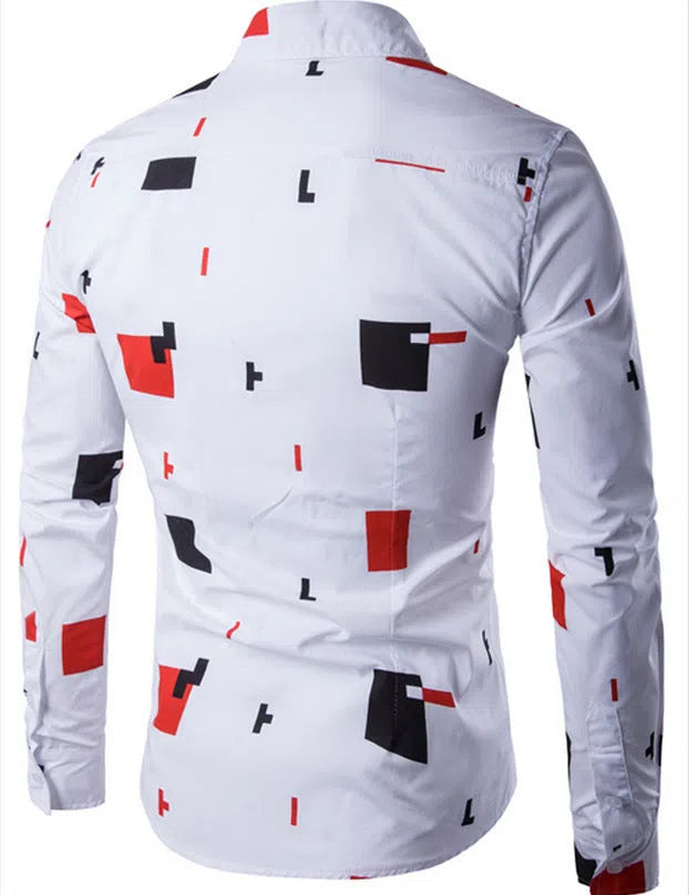 Mens casual long sleeve white cotton shirt front view with full size range