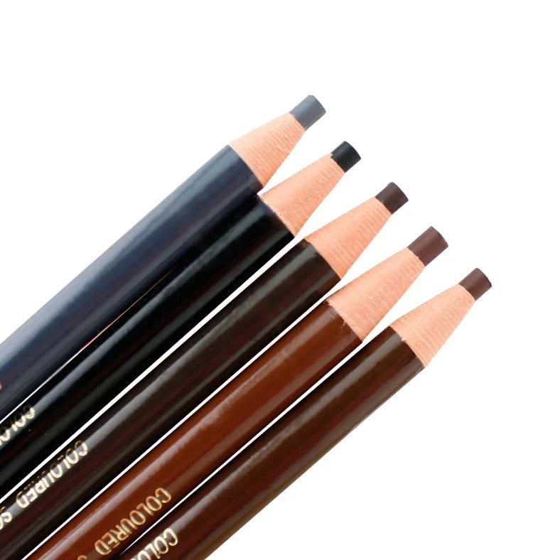 Brown microblading eyebrow pen with 0.1mm tip showing hair-like strokes on skin, 14.5cm length with protective cap