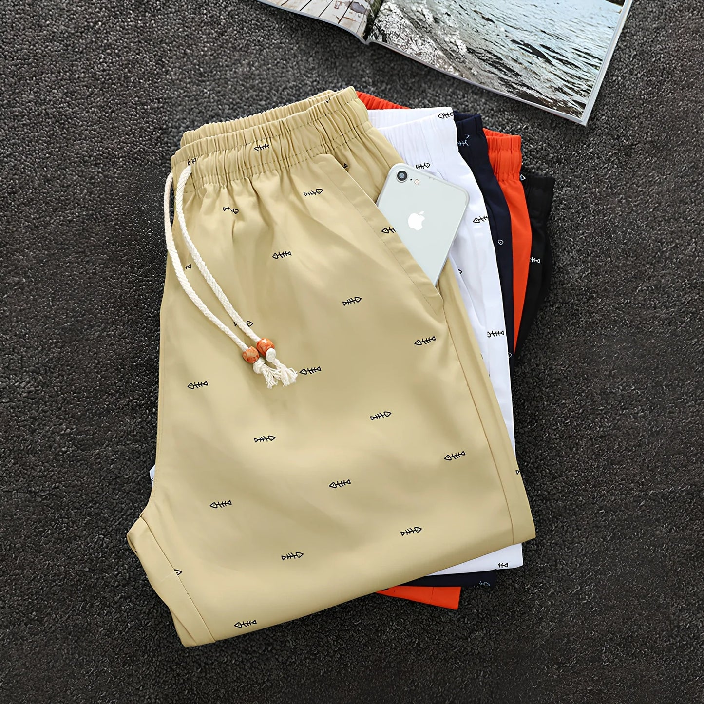 Cotton beach shorts with reinforced stitching in multiple colours and sizes