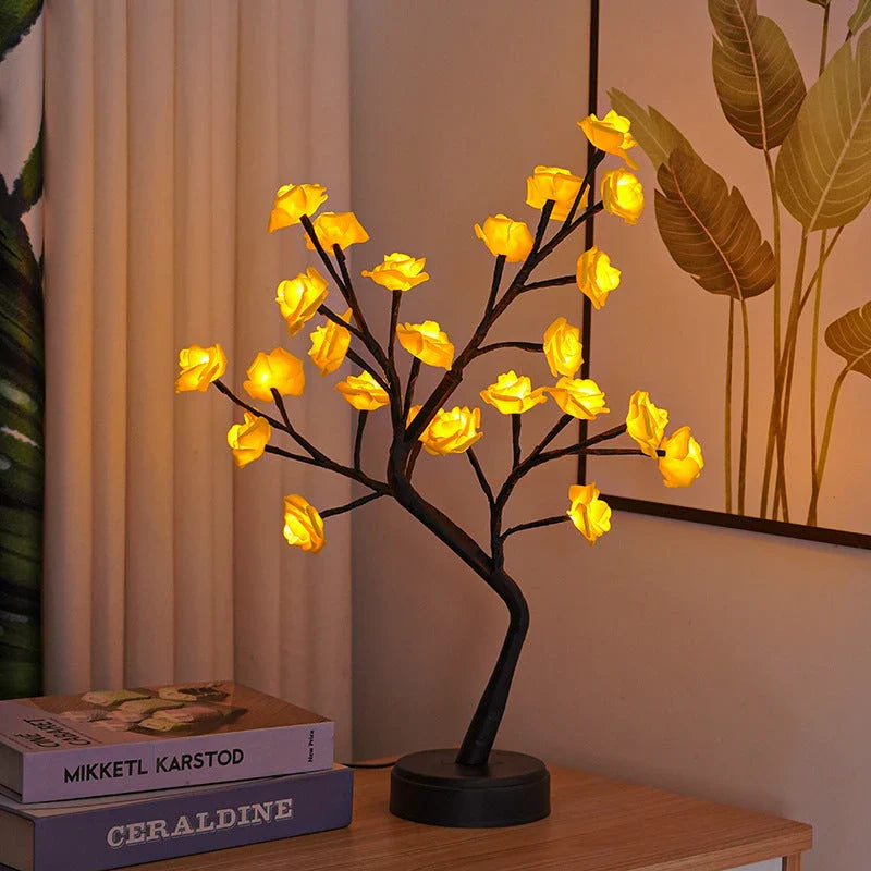 Elegant USB-powered flower lamp with detailed 3D rose design, providing warm, ambient lighting for any room