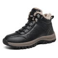 Men's winter boots with plush lining, black, lace-up style, artificial PU upper with cowhide finish, rubber sole