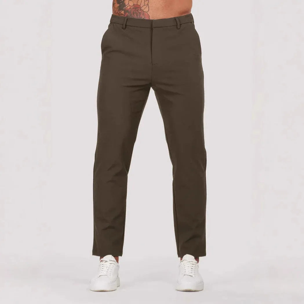 Men's solid colour casual suit trousers in grey, mid waist straight leg with button fly