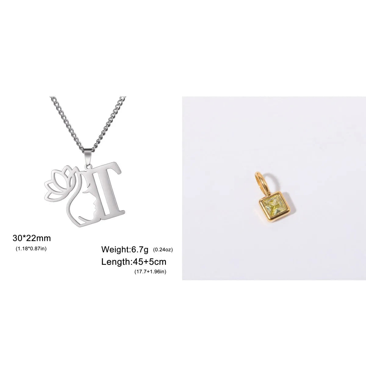 Stainless steel necklace with cross chain design and a pendant, available in gold or steel colour.