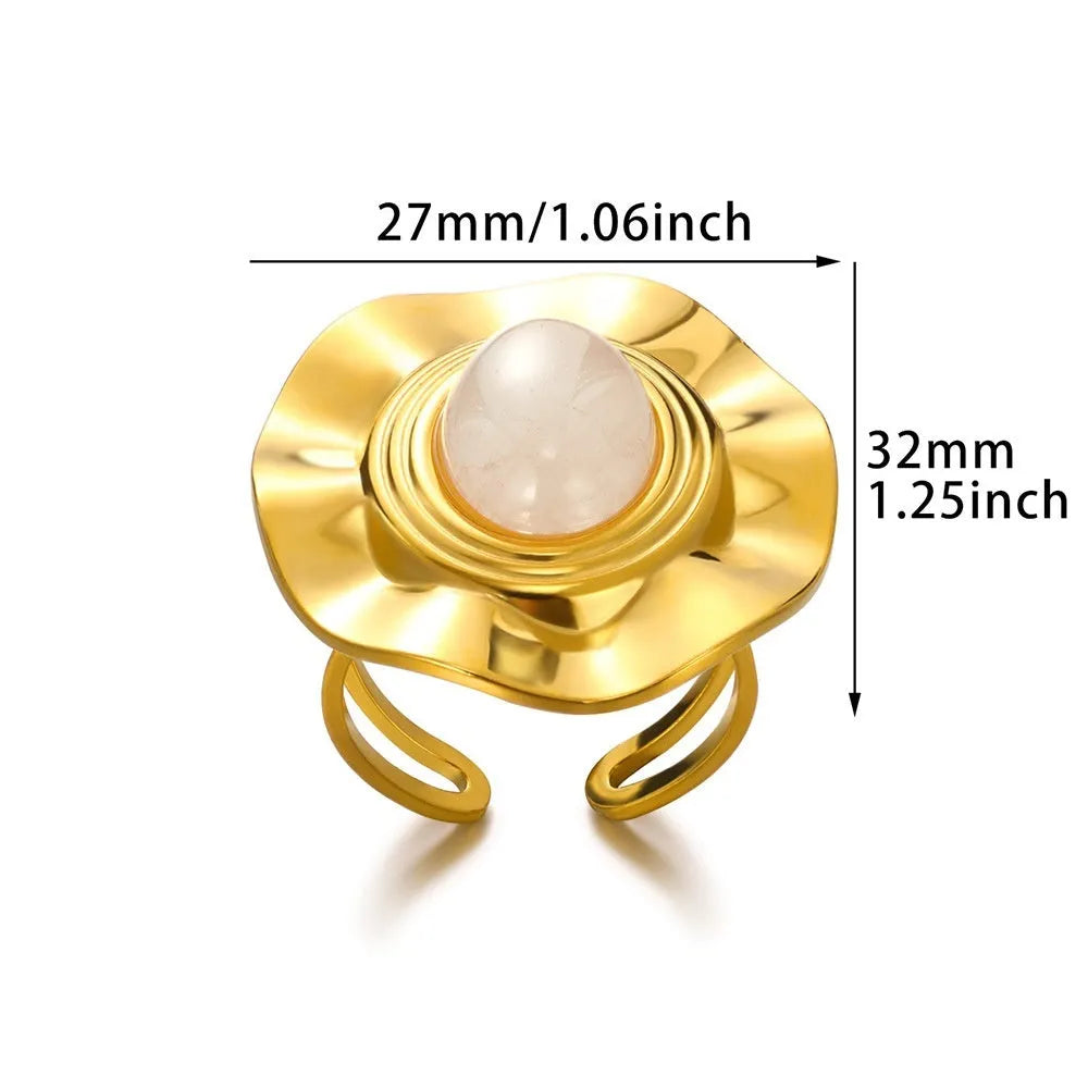 Retro stainless steel heart-shaped pendant ring with adjustable open band and electroplated finish, white background