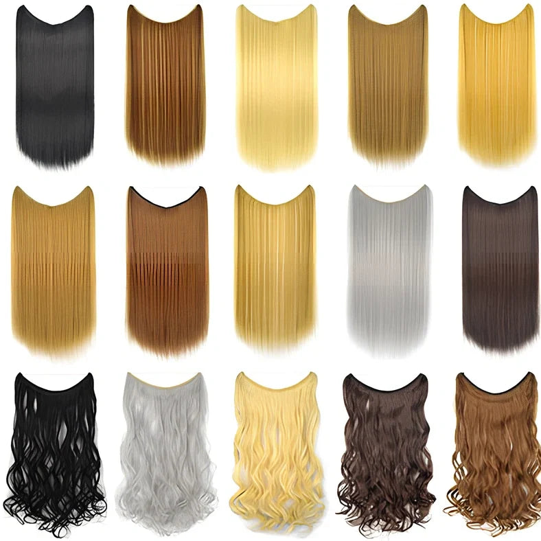 22 inch invisible wire silky straight synthetic hair extensions, 55cm length 80g weight no clips