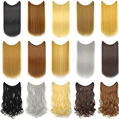 22 inch invisible wire silky straight synthetic hair extensions, 55cm length 80g weight no clips