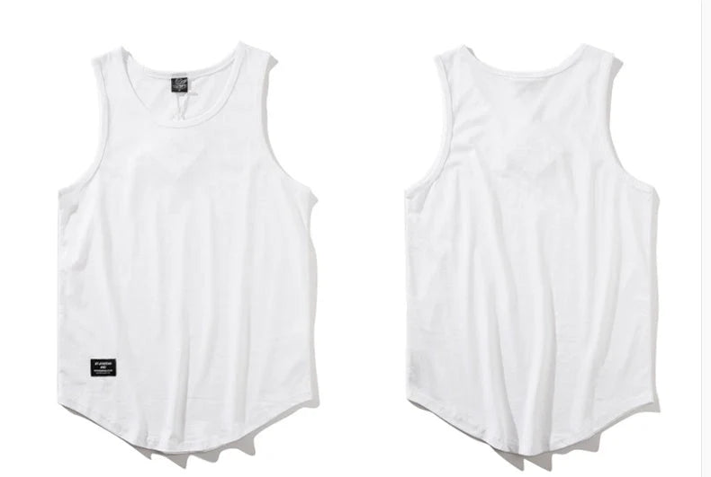 Men's cotton sleeveless scoop tank top with printed design in various colours