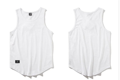 Men's cotton sleeveless scoop tank top with printed design in various colours