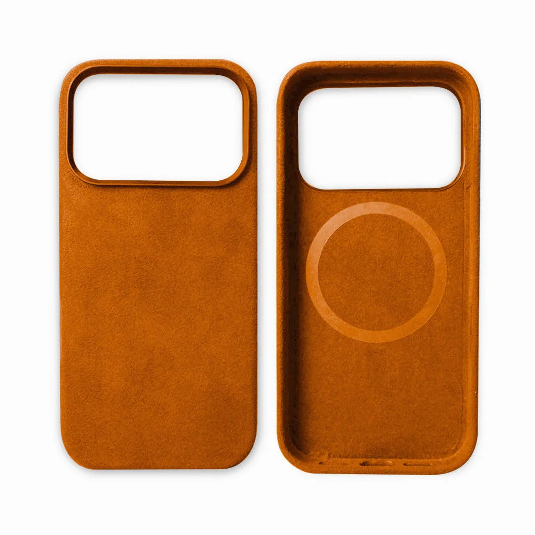 Alcantara magnetic iPhone 17 case in wine red colour showing shockproof protective design
