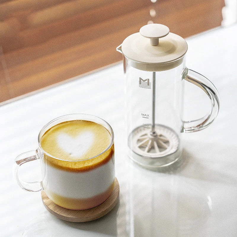 Hand-made Milk Foam Machine with heat-resistant glass and stainless steel strainer