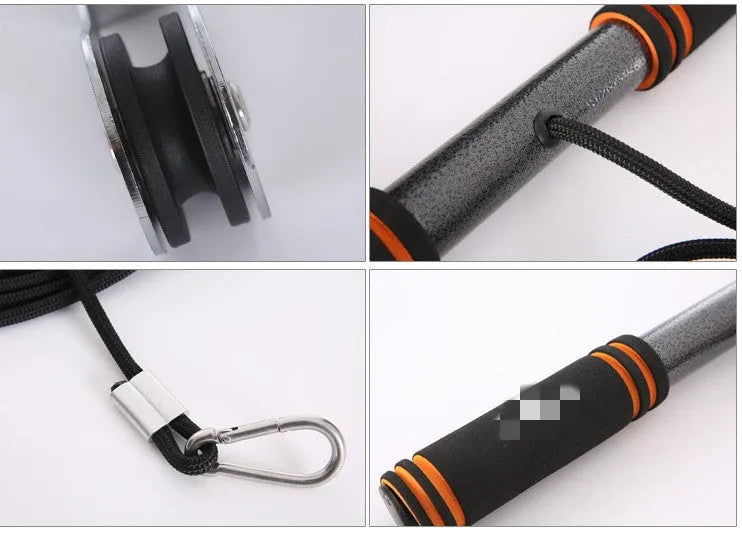 Qianjin stick fitness equipment with nylon handle pull rope, pulley, and bell piece support